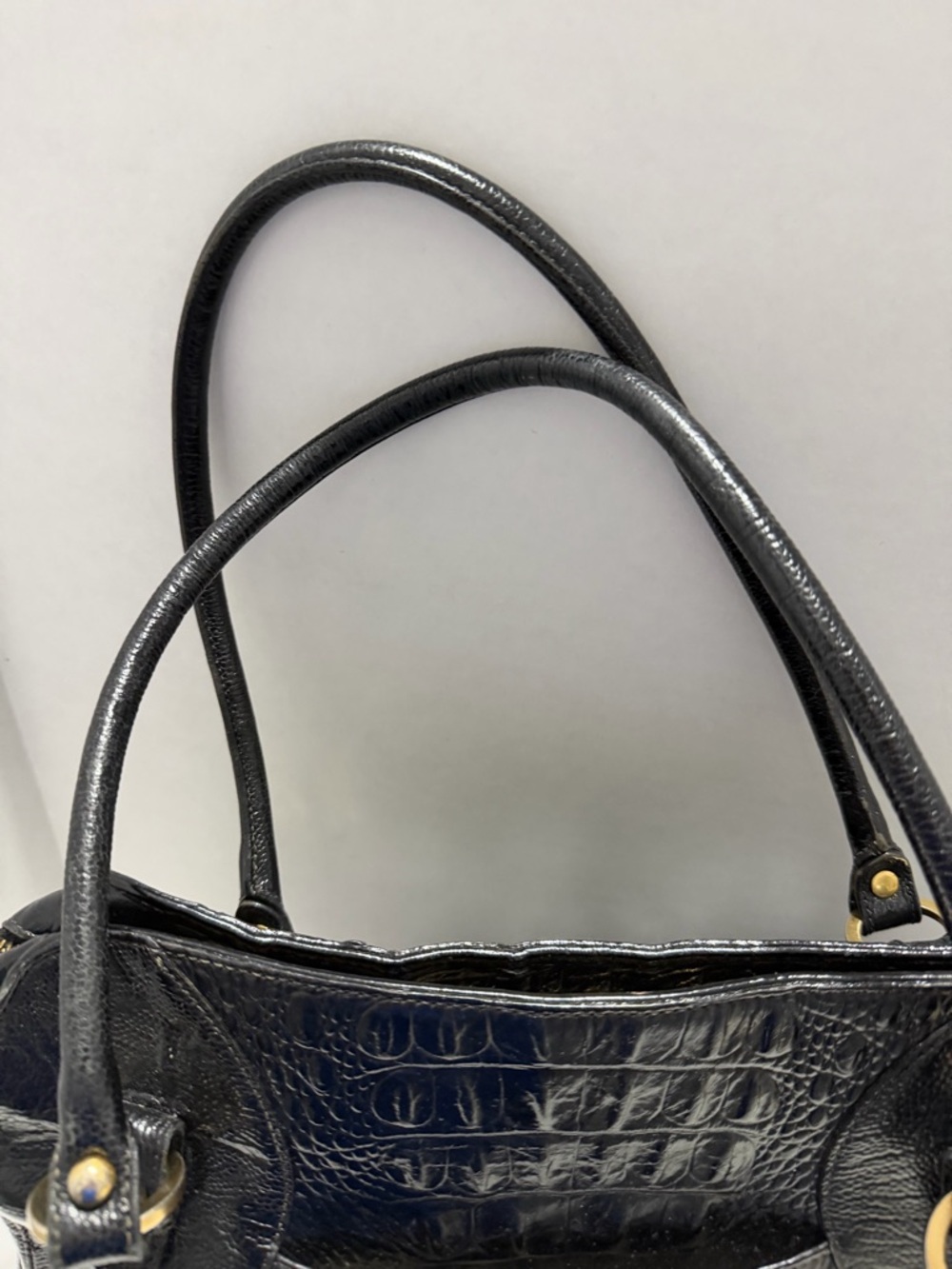 Brahmin Black Croc-Embossed Leather Shoulder Tote - Picture 2 of 9